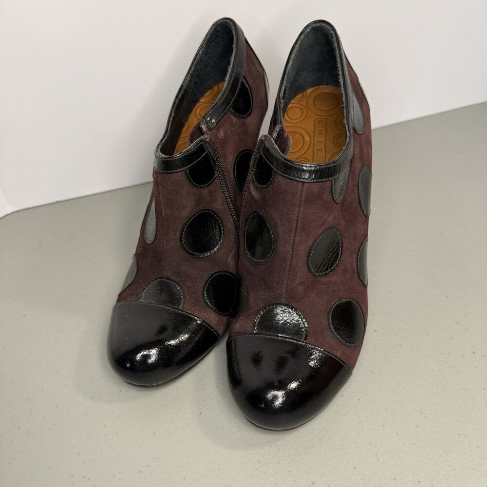 Chie Mihara Polka Dot Leather Ankle Boots Brown/Purple And Black, Size 39.5